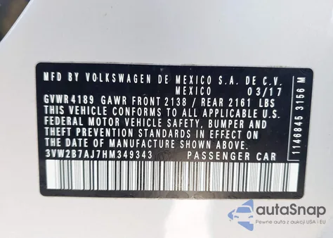 2017 Volkswagen Jetta 1.4T S from USA, damaged, VIN 3VW2B7AJ7HM349343